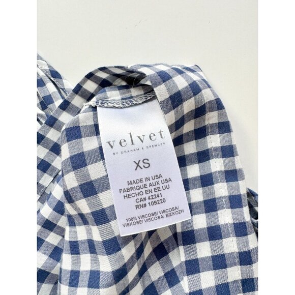 NWOT VELVET GRAHAM & SPENCER Nedra Blue Gingham Cold Shoulder Blouse, Size XS - Picture 11 of 12